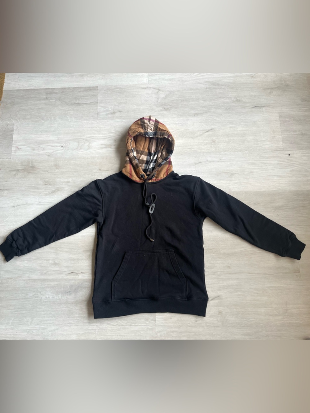 Burberry Black Hoodie with Signature Brown Plaid Lining